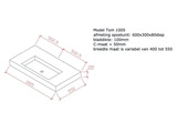 betonnen wastafel model Tom1005 technische tekening