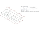 betonnen wastafel model Tom1405 technische tekening